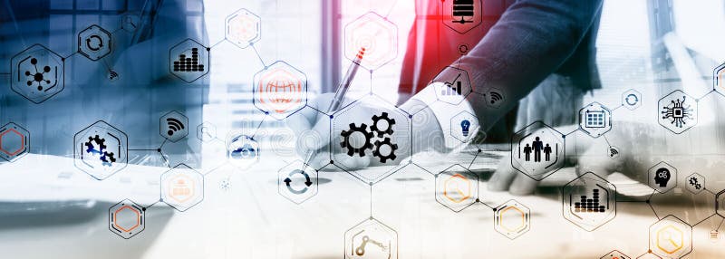 Gears icons engineering manufacturing automation innovation structure abstract concept. stock photo