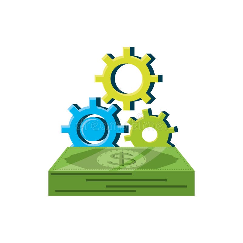 Gears machine with bills dollar isolated icon vector illustration