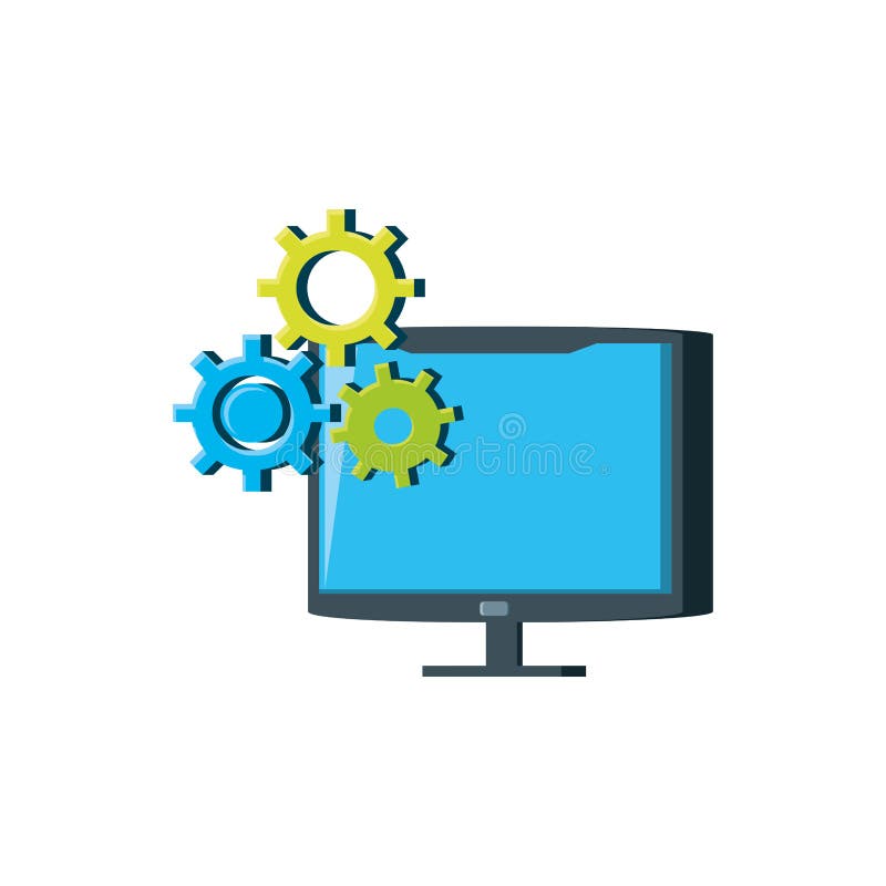 Gears machine with monitor computer royalty free illustration