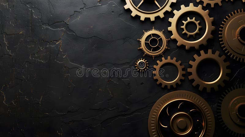 Gears from mechanics on a black background stock image