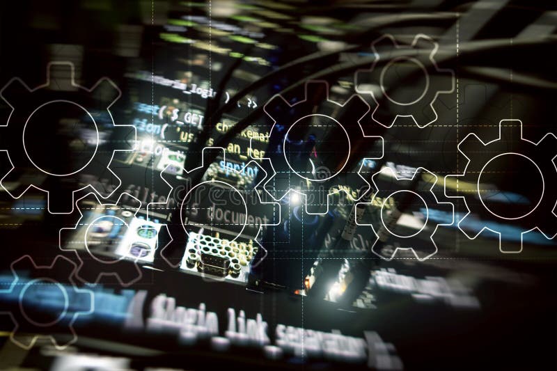 Gears mechanism, digital transformation, data integration and digital technology concept royalty free illustration
