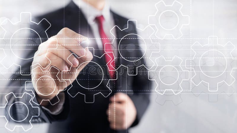 Gears mechanism, digital transformation, data integration and digital technology concept stock image