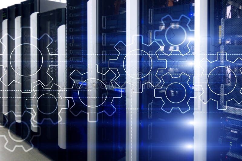 Gears mechanism, digital transformation, data integration and digital technology concept. stock photo
