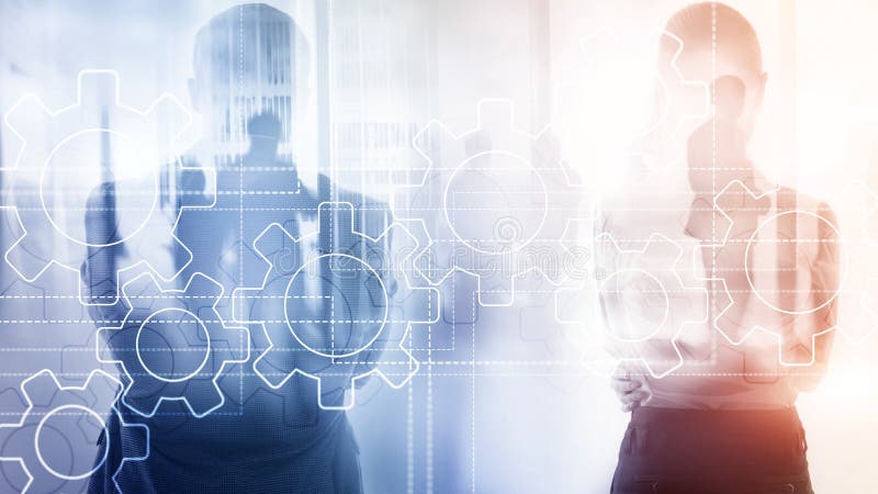 Gears mechanism, digital transformation, data integration and digital technology concept. stock images