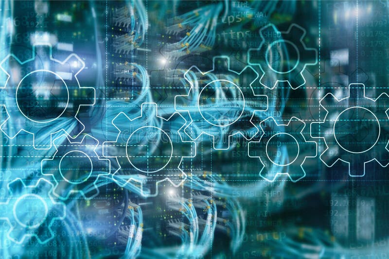 Gears mechanism, digital transformation, data integration and digital technology concept stock illustration