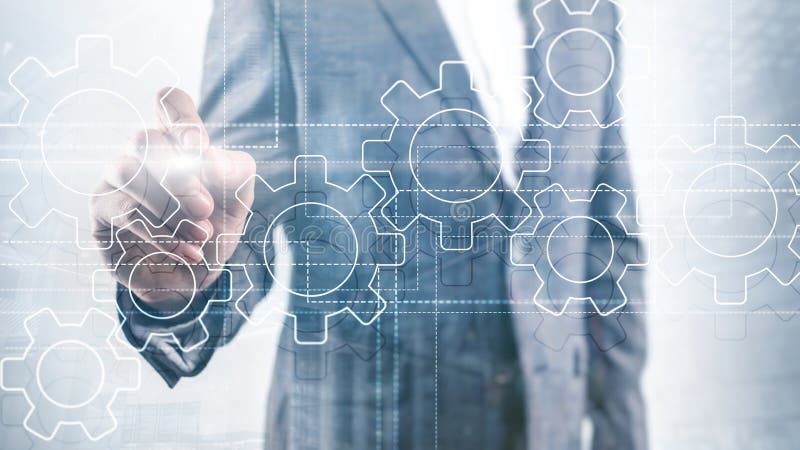 Gears mechanism, digital transformation, data integration and digital technology concept. stock image