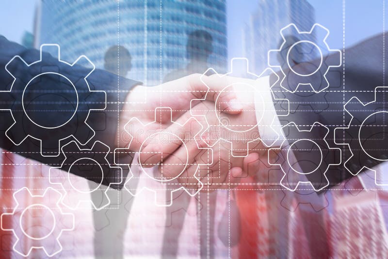 Gears mechanism, digital transformation, data integration and digital technology concept stock image