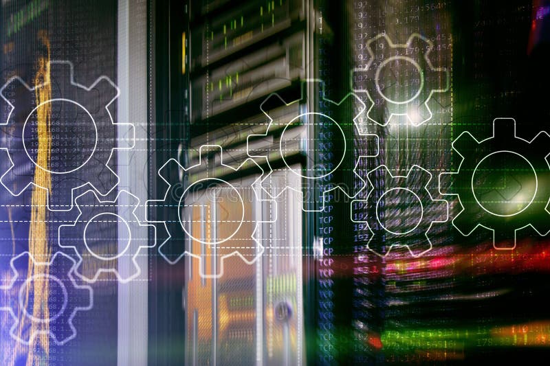 Gears mechanism, digital transformation, data integration and digital technology concept royalty free stock photo