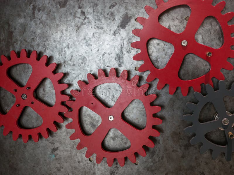 The Gears of a Mechanism on Metal Wall Stock Image Image of metal