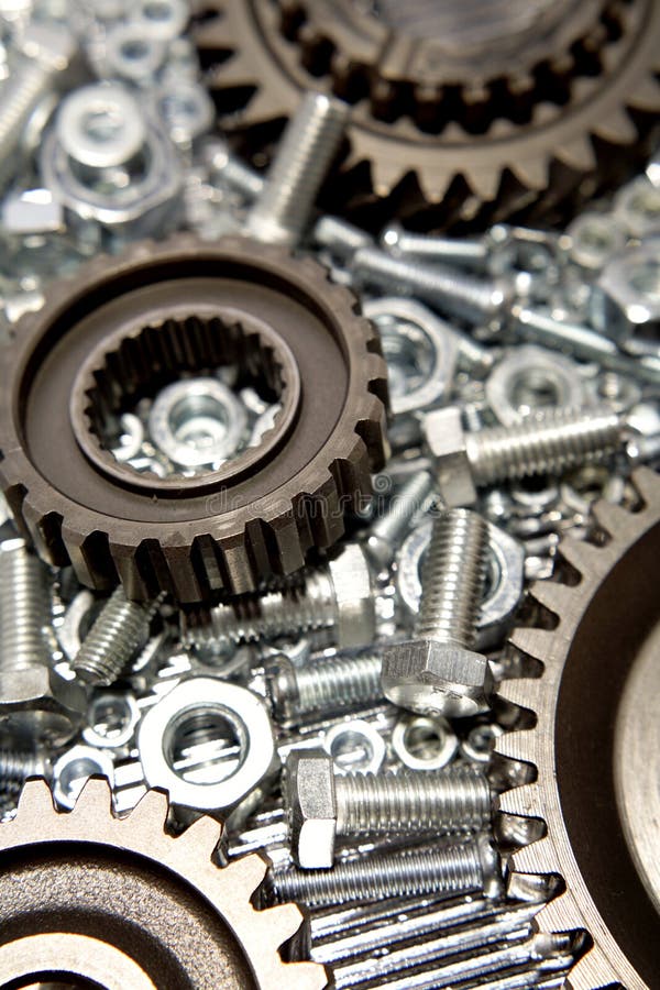 Gears, nuts and bolts stock photo. Image of fasten, shiny 6472024