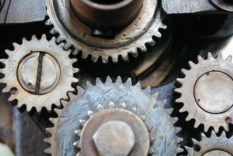 Gears of an old machine in the Technik Museum Magdeburg. Closeup machine tool stock images, royalty-free photos and pictures
