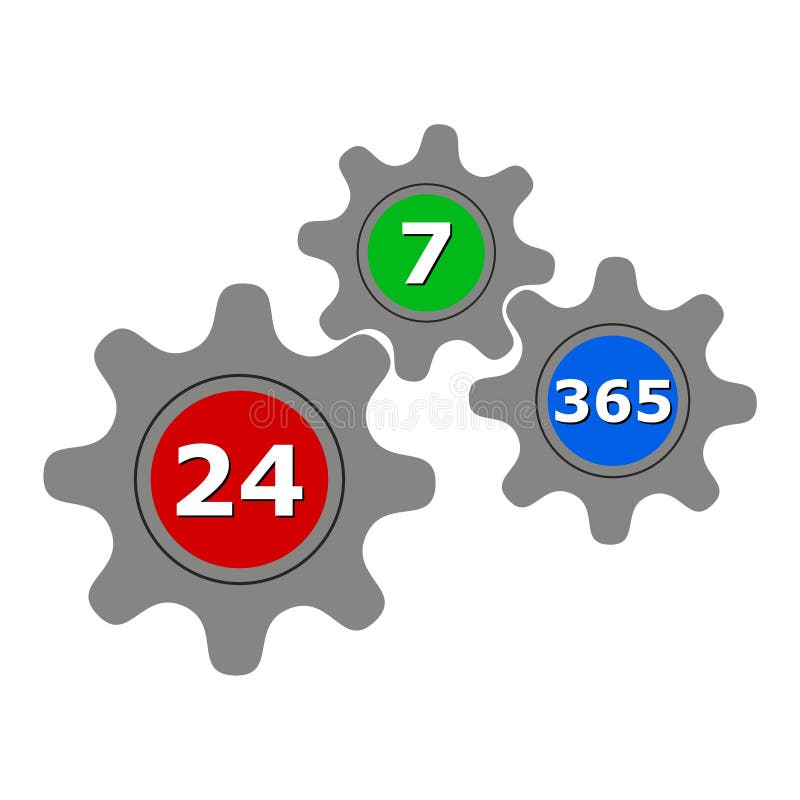 24 7 365 Gears Support Icon Open 24 7 365 24 7 365 24 7 365 Sign Stock Vector Illustration Of Shipping Delivery