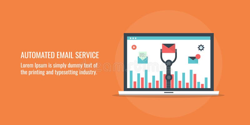 Geautomatiseerde e-maildienst - marketing automatiseringsconcept Vlakke ontwerp vectorillustratie royalty-vrije illustratie Geautomatiseerde e-maildienst - marketing automatiseringsconcept Vlakke ontwerp vectorillustratie royalty-vrije illustratie