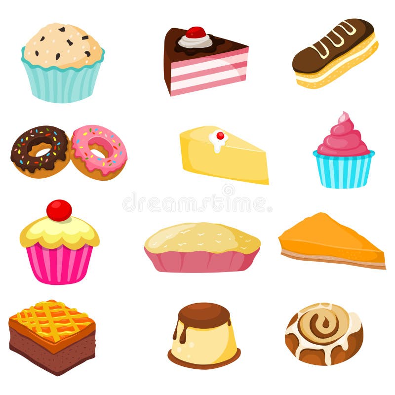 Gebak, taarten en meelproducten vectorafbeelding stock illustratie