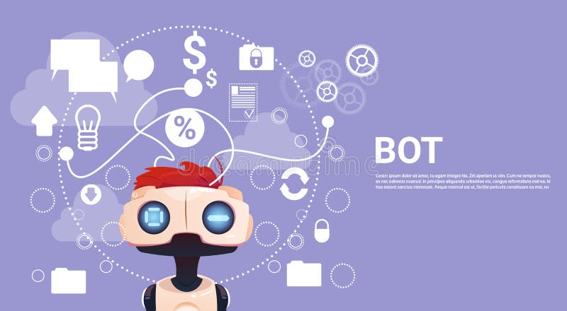 Geben Sie Chat Bot, Roboter-virtuelles Unterstützungs-Element von Website oder bewegliche Anwendungen, künstliche Intelligenz-Kon vektor abbildung