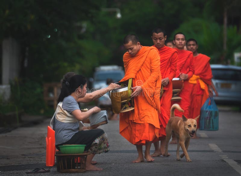 Gebets- und Morgenalmosenzeremonie, Luang Prabang, Laos lizenzfreie stockfotografie Gebets- und Morgenalmosenzeremonie, Luang Prabang, Laos lizenzfreie stockfotografie