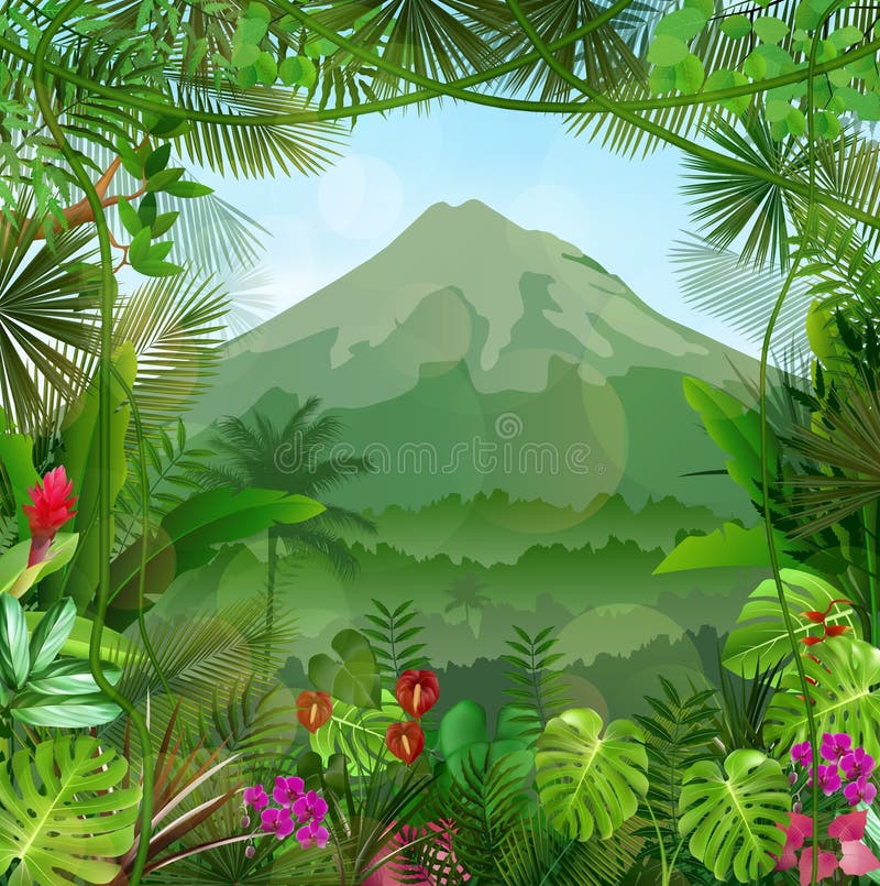 Gebirgslandschaft des tropischen Hintergrundes lizenzfreie abbildung Gebirgslandschaft des tropischen Hintergrundes lizenzfreie abbildung