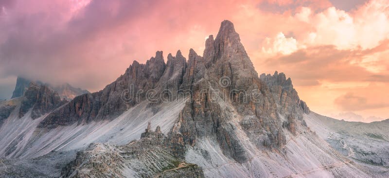 Mountain ridge view of View of Drei Zinnen or Tre Cime di Lavaredo, South Tirol, National Park Dolomites at Italien Alps. Mountain ridge view of View of Drei Zinnen or Tre Cime di Lavaredo, South Tirol, National Park Dolomites at Italien Alps