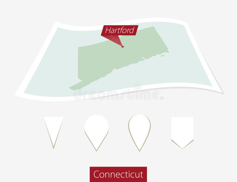 Gebogen document kaart van de staat van Connecticut met hoofdhartford op G royalty-vrije illustratie Gebogen document kaart van de staat van Connecticut met hoofdhartford op G royalty-vrije illustratie