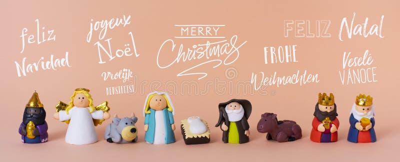 Geboorte van Christusscène en tekst vrolijke Kerstmis royalty-vrije illustratie Geboorte van Christusscène en tekst vrolijke Kerstmis royalty-vrije illustratie