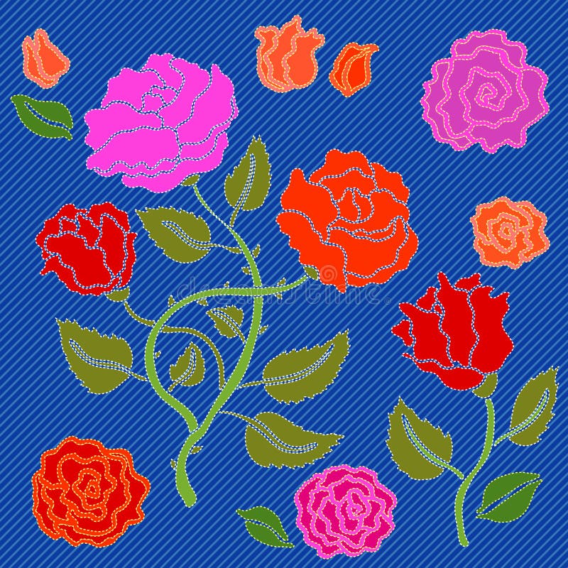 Geborduurde bloemen voor denimontwerp stock illustratie Geborduurde bloemen voor denimontwerp stock illustratie