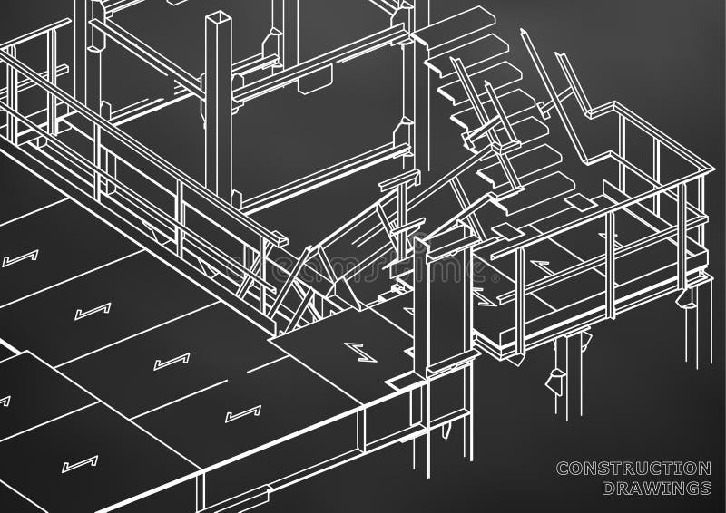 Gebouw. metaalconstructies. volumetrische constructies 3d ontwerp royalty-vrije illustratie