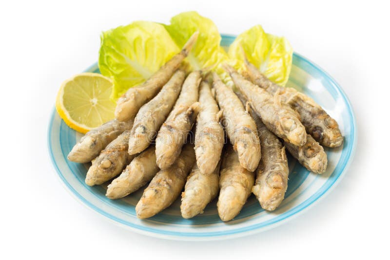 Gebratene Fische, Mittelmeerküche stockbild