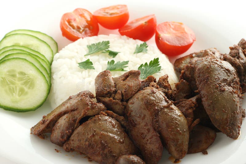 Gebratenes Hühnerleber Mit Reis Stockfoto - Bild von gekocht, billig ...