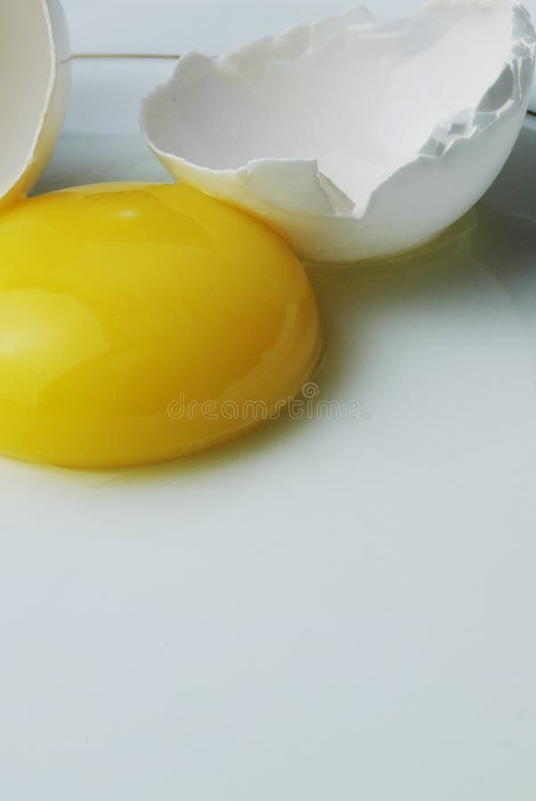 Gebrochenes und unterbrochenes Ei, Eierschale und Eigelb