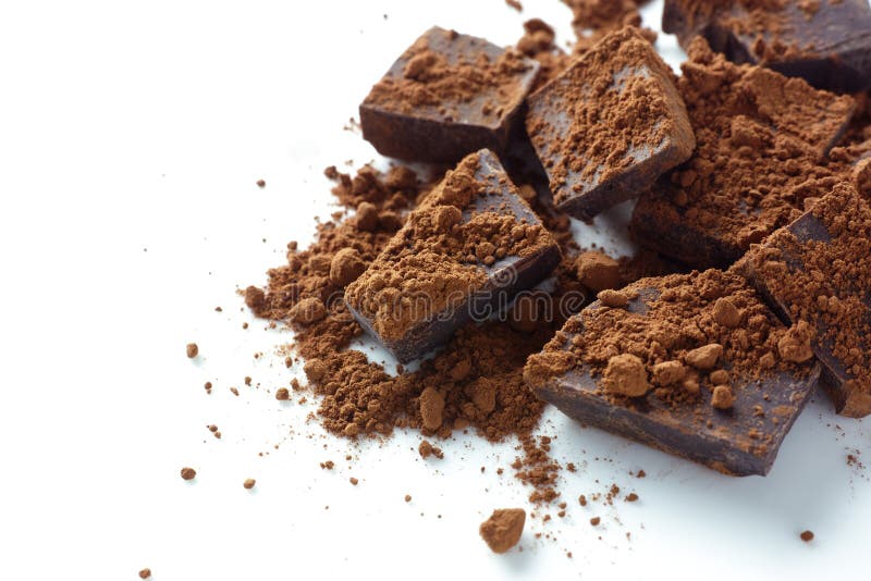 Gebroken pure chocolade met cacaopoeder royalty-vrije stock fotografie