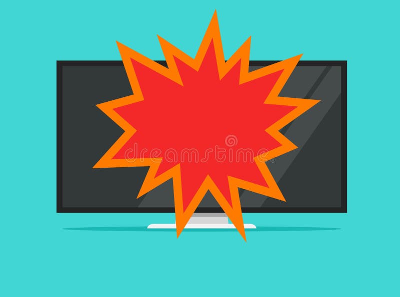 Gebroken Led Tv-scherm of Gecrashte Computermonitor Met Platte Illustratie Van Vectorbeelden, Vernietigd Met Een Explosiebreed Sc Vector Illustratie - Illustration of beeldverhaal, onderbreking: