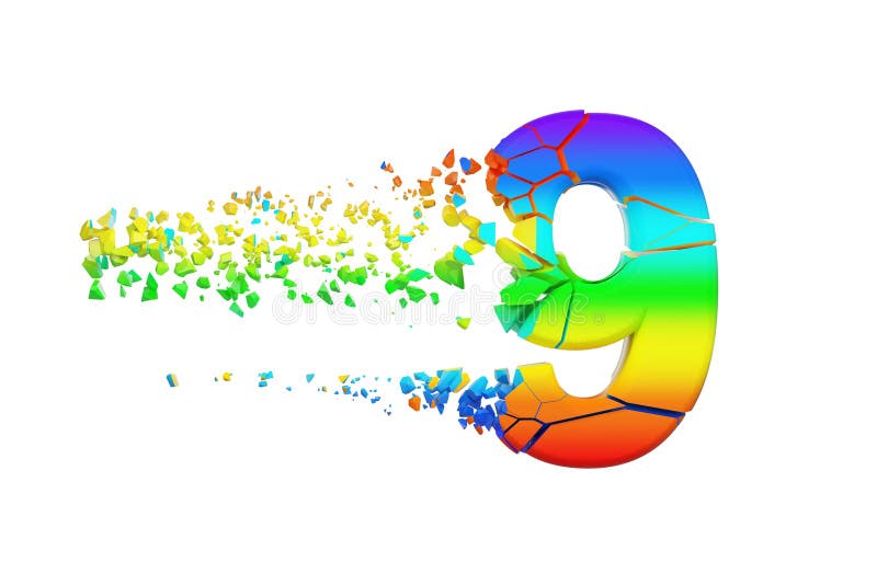 Gebroken verbrijzeld iriserend alfabet nummer 9 Verpletterde regenboogdoopvont 3d geef op witte achtergrond geïsoleerd? terug vector illustratie Gebroken verbrijzeld iriserend alfabet nummer 9 Verpletterde regenboogdoopvont 3d geef op witte achtergrond geïsoleerd? terug vector illustratie