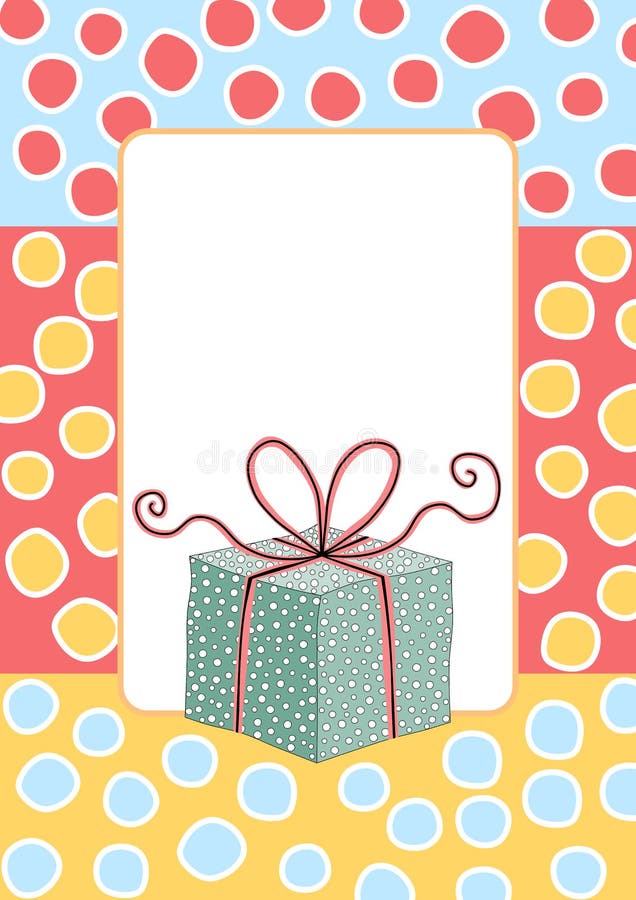 Birthday card with border frame and a polka dot gift box. Birthday card with border frame and a polka dot gift box.