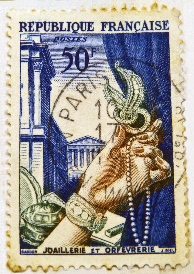 Commemorative French stamp showing jewelry - 1938 collectible. Commemorative French stamp showing jewelry - 1938 collectible