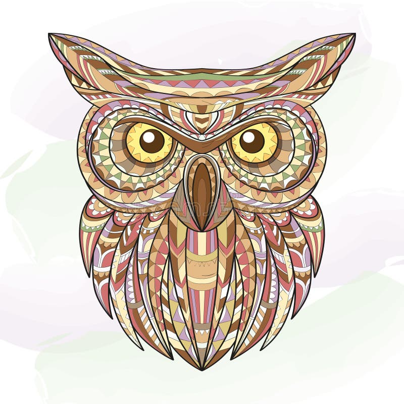 Gedetailleerde hand getrokken de uilillustratie van het krabbeloverzicht Decoratief in zentanglestijl Gevormde vurig op grunge royalty-vrije illustratie Gedetailleerde hand getrokken de uilillustratie van het krabbeloverzicht Decoratief in zentanglestijl Gevormde vurig op grunge royalty-vrije illustratie