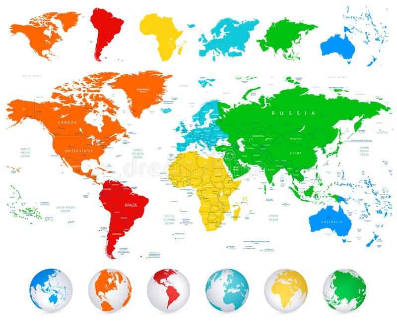 Gedetailleerde vectorwereldkaart met kleurrijke continenten