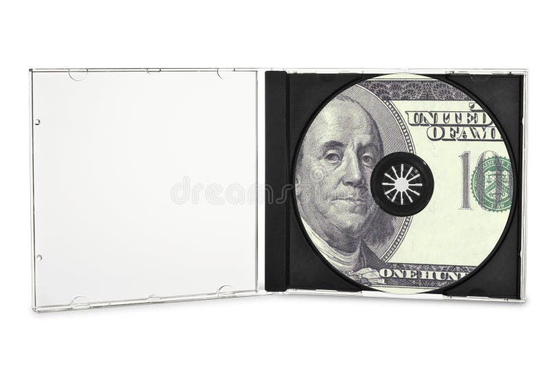 Printed compact disc in open case. (with clipping path). Printed compact disc in open case. (with clipping path)