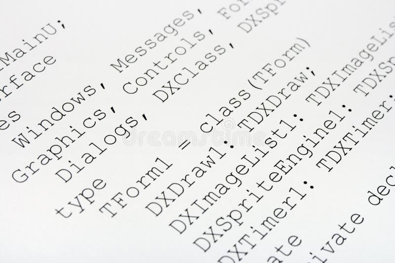 Printed computer code, technology background. Printed computer code, technology background