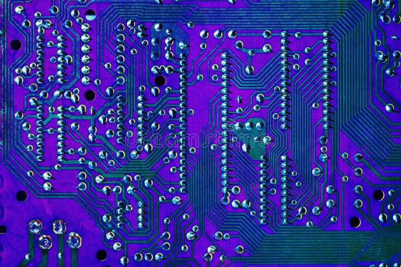 Printed circuit board in ultraviolet. Printed circuit board in ultraviolet