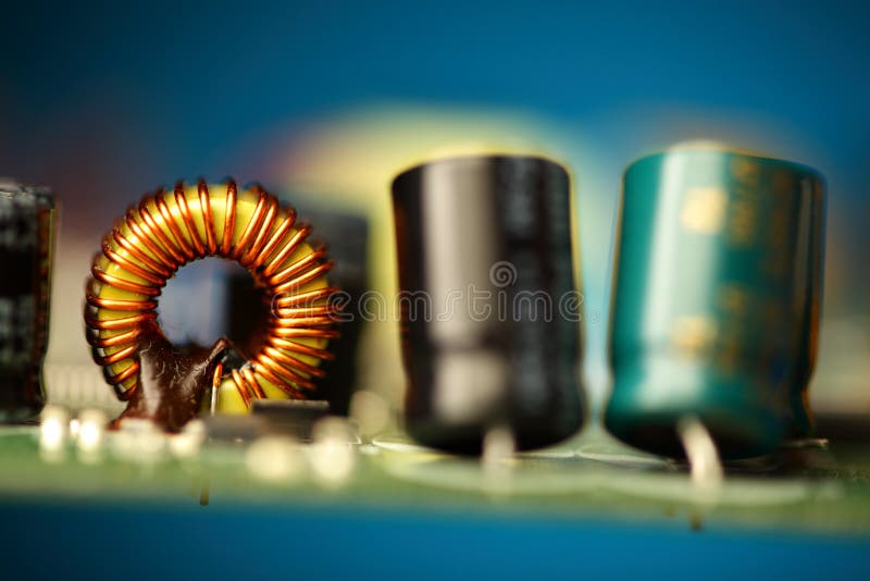 Printed circuit board with electronic components, shallow depth of field. Printed circuit board with electronic components, shallow depth of field