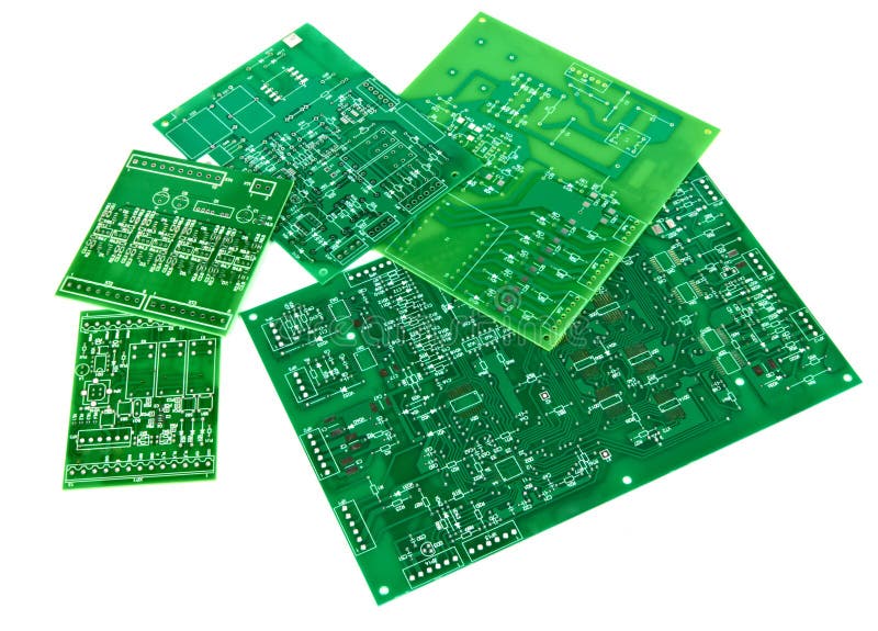 Different types of circuit boards isolated on a white background. Different types of circuit boards isolated on a white background