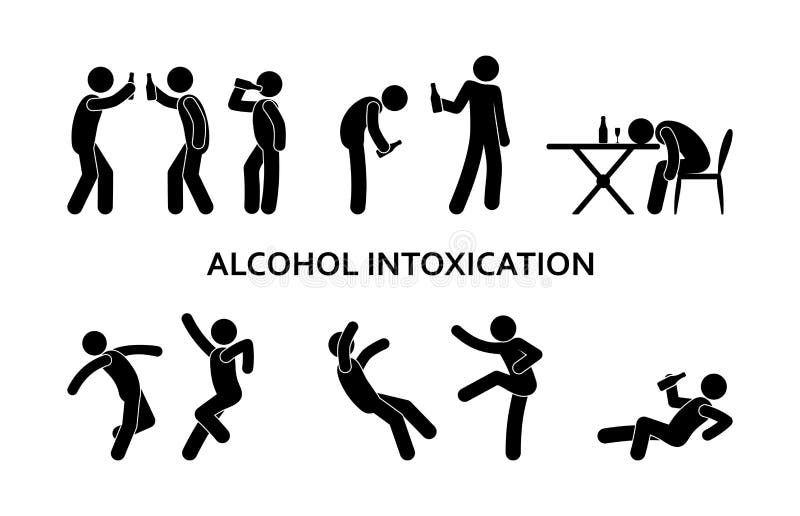 Gedwongen menselijk gedrag, vechten, illustratie van alcoholmisbruik, stokcijfer