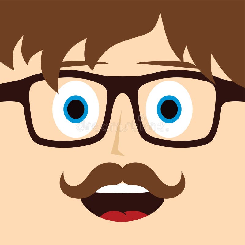 Geek Mustache Guy Cartoon Character Stock Vector - Illustration of