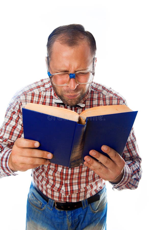 Geek with Poor Eyesight Reading a Book Stock Photo Image of institute