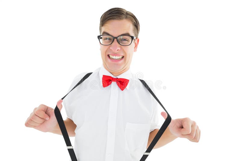 Geeky Hipster Pulling His Suspenders Stock Image - Image of person ...