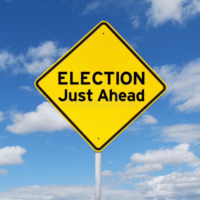 Geel uithangbord naar verkiezing stock afbeelding Geel uithangbord naar verkiezing stock afbeelding