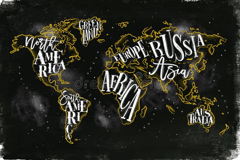 Geel Worldmap uitstekend krijt stock illustratie Geel Worldmap uitstekend krijt stock illustratie