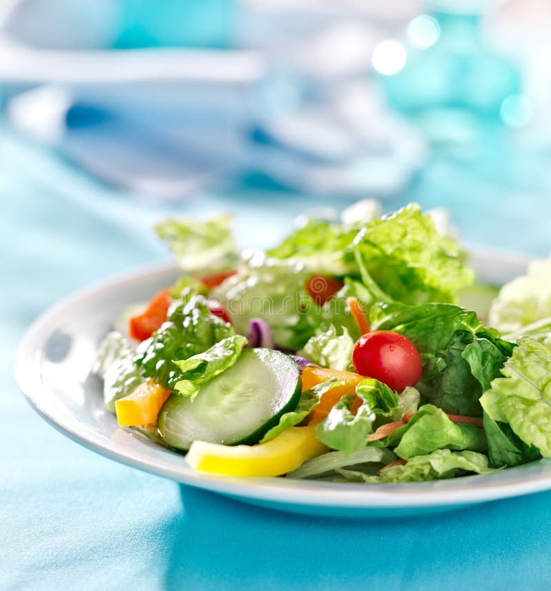 Leafy Green Salad With Croutons And Fork Stock Image Image of