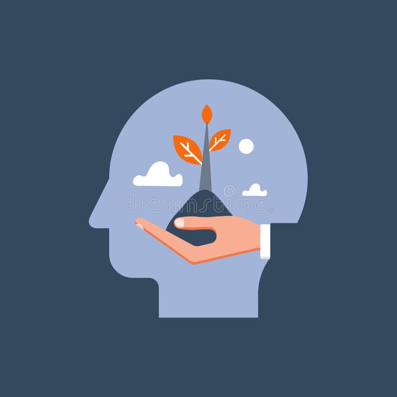Geestelijke gezondheidszorg, de zelfgroei, potentiële ontwikkeling, motivatie en aspiratie, positieve denkrichting, psychotherapi vector illustratie Geestelijke gezondheidszorg, de zelfgroei, potentiële ontwikkeling, motivatie en aspiratie, positieve denkrichting, psychotherapi vector illustratie