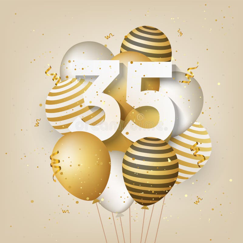 Worden Mijlpaal Bloeden Gefeliciteerd Met Je 35e Verjaardag Met 'gouden Kaartachtergrond  Ballonsgroet Van De. Vector Illustratie - Illustration of feestelijk,  viering: 202189561